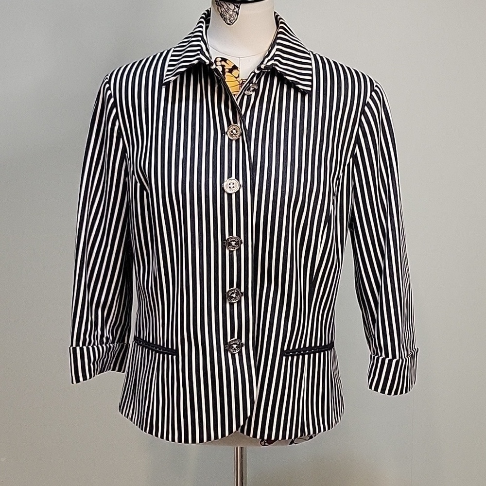Chaps Black and White Striped Blazer Jacket